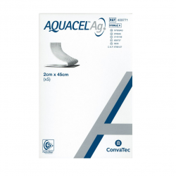 AQUACEL Extra Ag Υδροϊνώδες Επίθεμα με Κορδόνι μη Κολλητικό 2x45cm (Συσκευασία 5 Τεμαχίων) ConvaTec 4422845